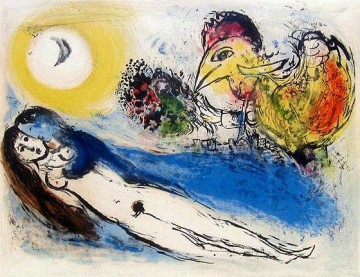  Chagall Lienzo - Litografía contemporánea Good Morning Over Paris de Marc Chagall